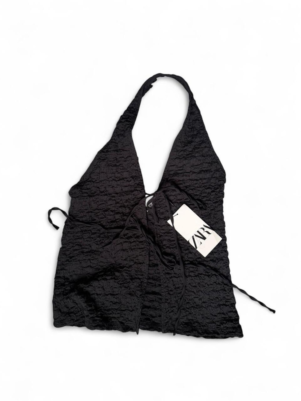 Zara Black Textured Halter Tank Top
